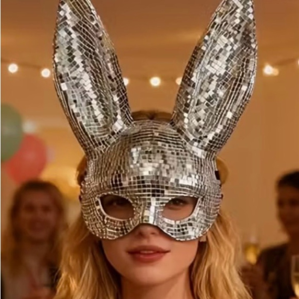 Cosplay Bunny Mask Masquerade Dom Bdsm Party Costume Silver Sparkle Sexy NEW NIP